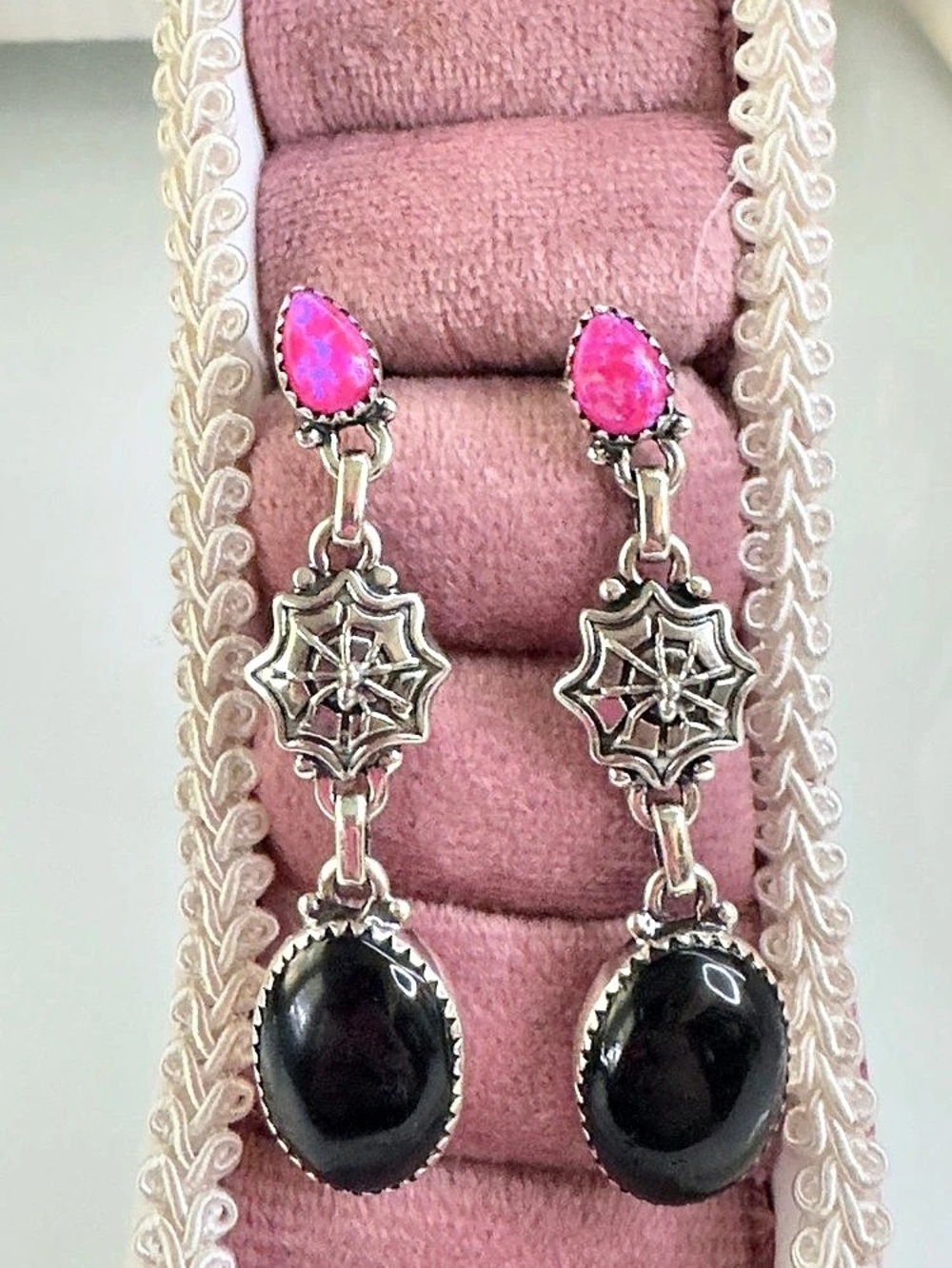 Pink & Black Halloween 🕸️💗🖤 Drop Earrings sterling silver Krush Kandy